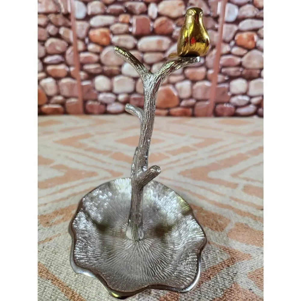 Two's Company Gold Bird on Branch Jewelry/Ring Holder Tree Stand Display Metal
